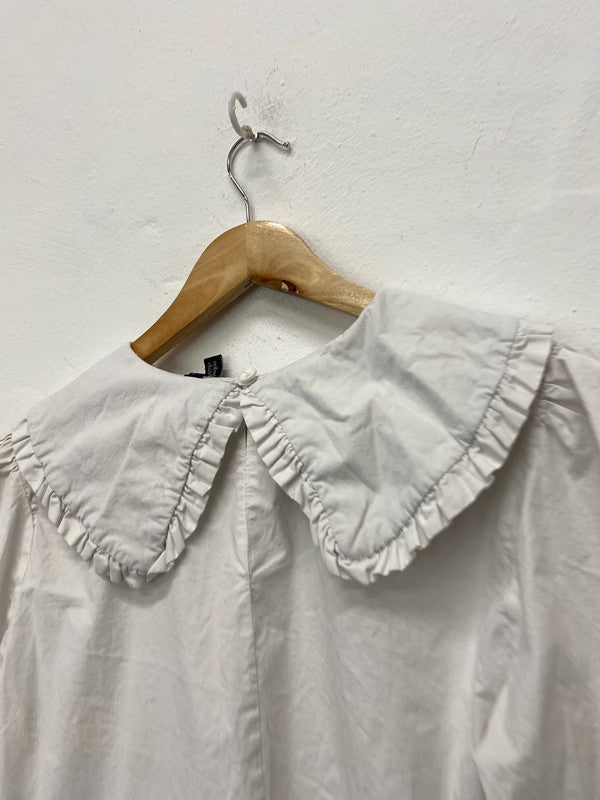 Super Chic preppy cotton top large frill collar Uk14 off white MBM01