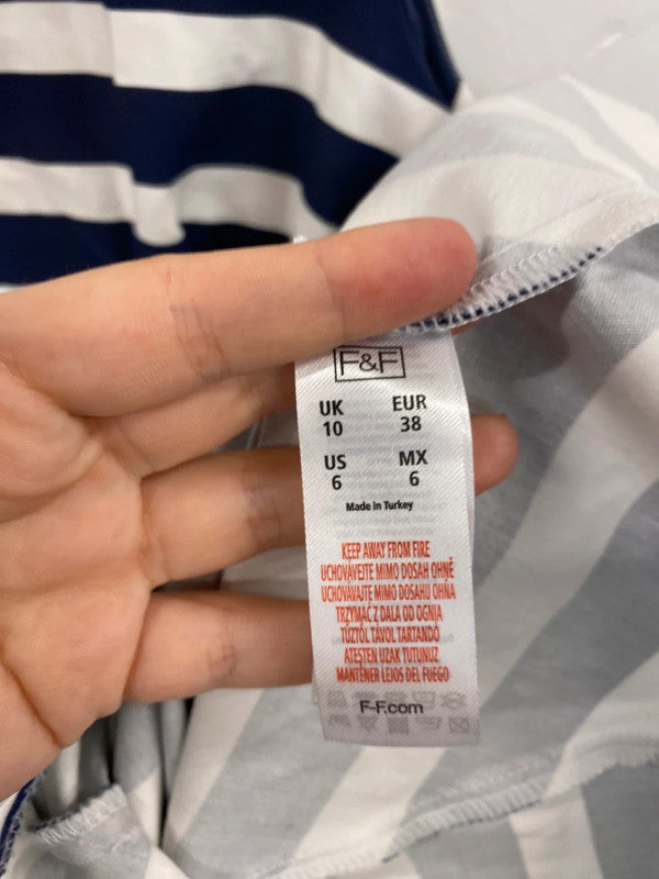 Fabulous F&F Navy Nautical Stripe Belted Mini Dress UK10 LM005