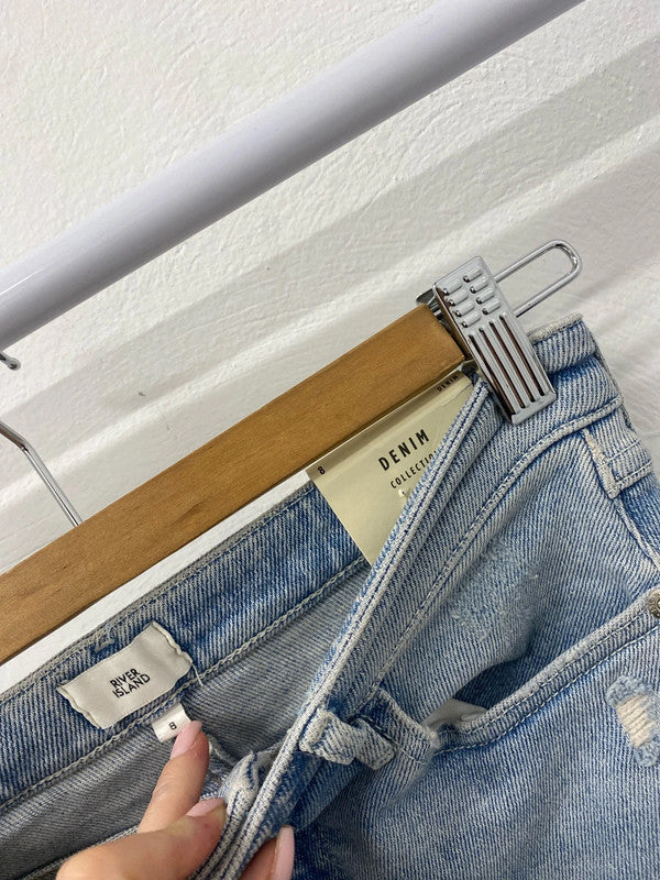 Gorgeous duo of midi denim skirts split hem river island UK 8 #433 KM004