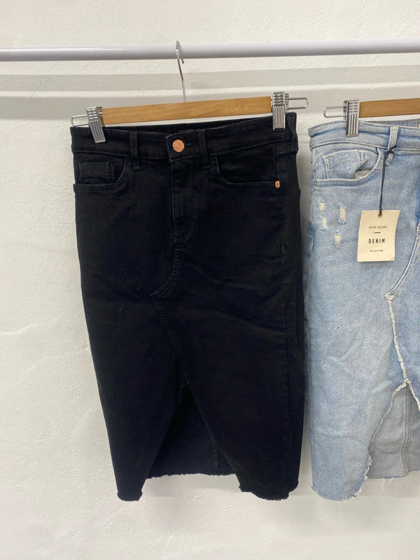 Gorgeous duo of midi denim skirts split hem river island UK 8 #433 KM004