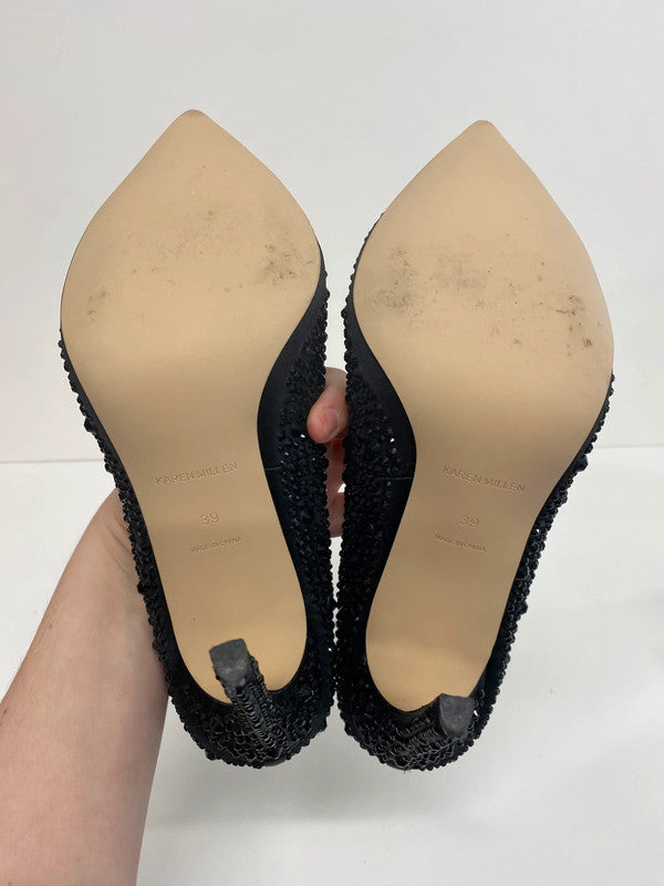 Fabulous Karen Millen Black Crystal Embellished Court Shoes UK6 MW001
