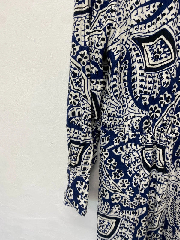 Fabulous John Lewis Classy midi dress Navy Greek pattern Uk16 AH451