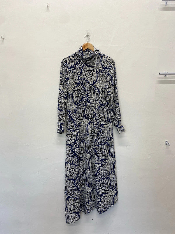 Fabulous John Lewis Classy midi dress Navy Greek pattern Uk16 AH451