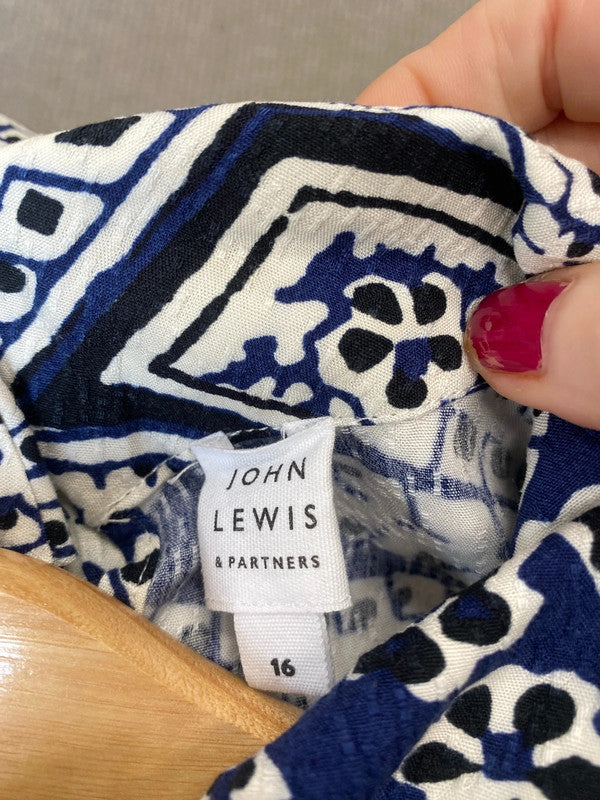 Fabulous John Lewis Classy midi dress Navy Greek pattern Uk16 AH451