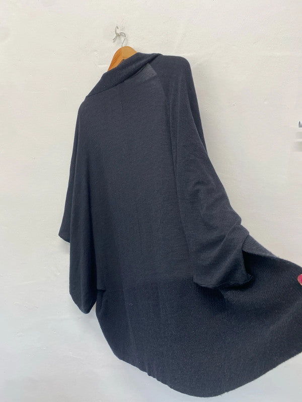 Fabulous Jaeger lagenlook Charcoal grey wool cardigan UkL (16) AH451