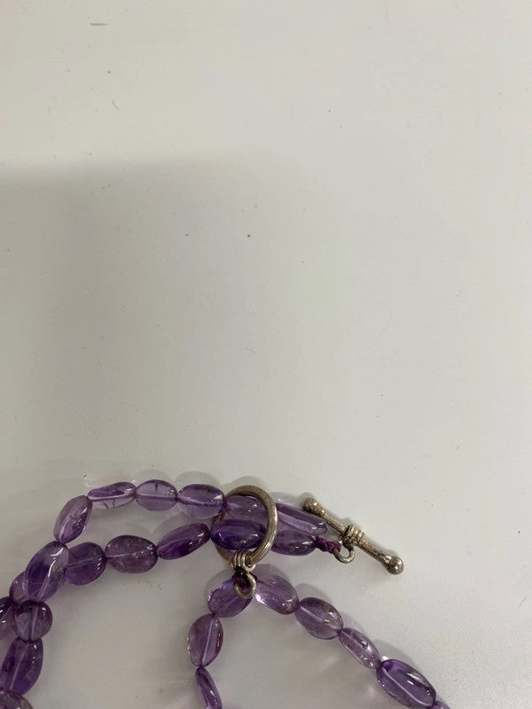 Fabulous green heart & purple beaded necklace silver clasp LB006