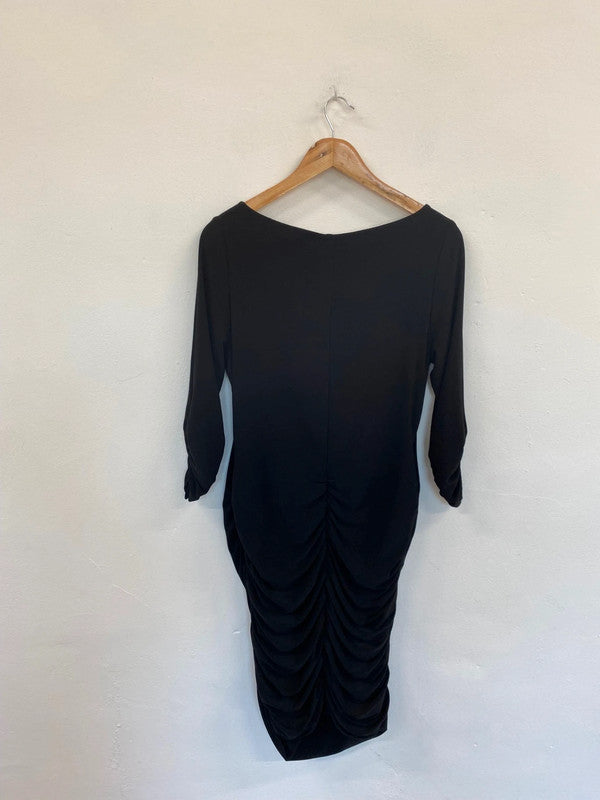 Fabulous Joseph Ribkoff Black Ruched Detail Midi Dress UK16 KM001