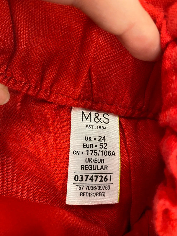 Fabulous Pepper Red Ruffle Waist Mid Rise Wide Cropped Trousers UK24 HB452