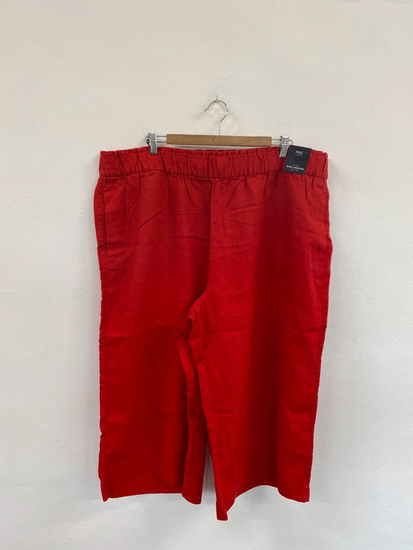 Fabulous Pepper Red Ruffle Waist Mid Rise Wide Cropped Trousers UK24 HB452