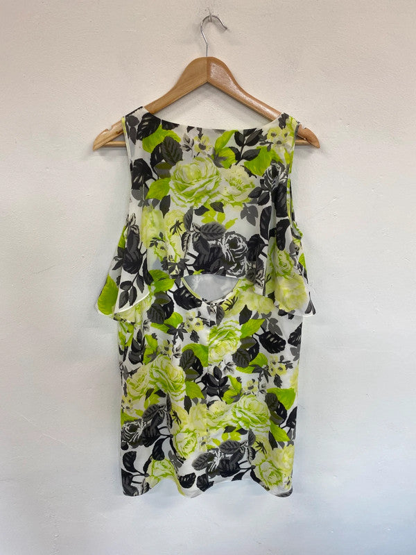 Fabulous River Island Lime Green Mix Botanical Mini Dress UK14 LG276