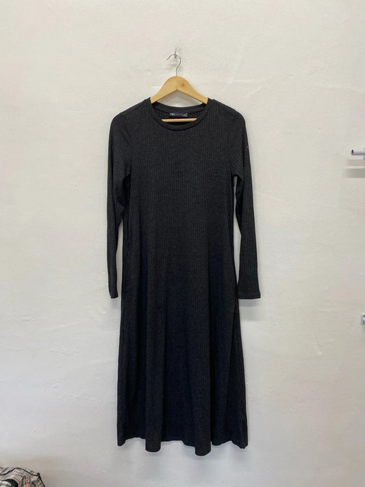 Fabulous M&S grey ribbed classic Cottagecore dress Uk14 LG276