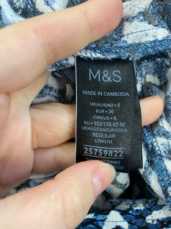 Fabulous M&S Blue Mix Animal Print Belted Shirt Dress UK8 LG276