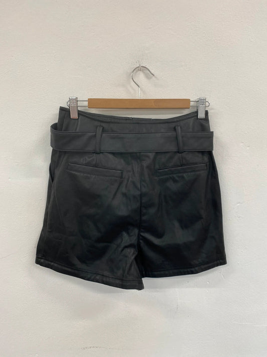 Fabulous New Look Black Faux Leather Belted Shorts UK8 LG276