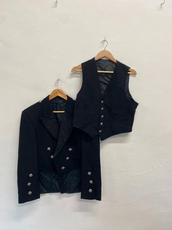 Traditional kilt jacket & waistcoat Prince Charlie UK 40 short Black #100 MD001