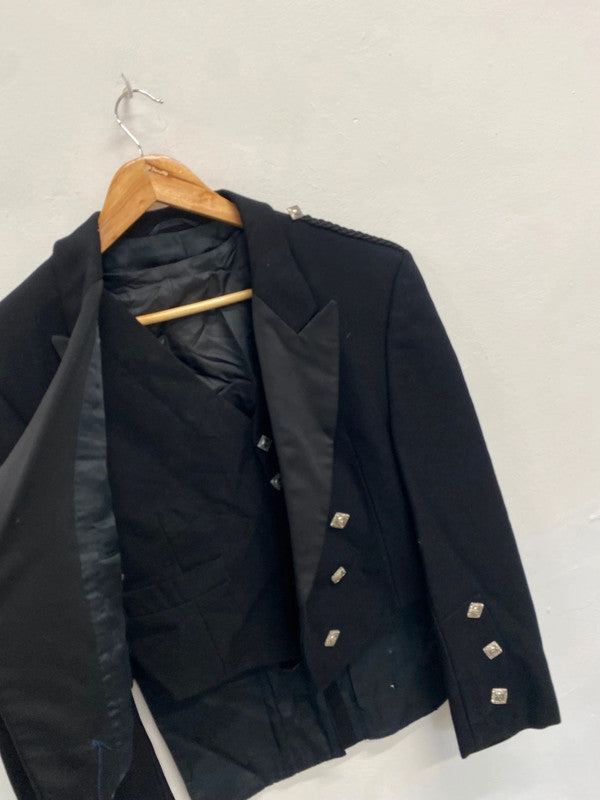Traditional kilt jacket & waistcoat Prince Charlie UK 40 short Black #100 MD001