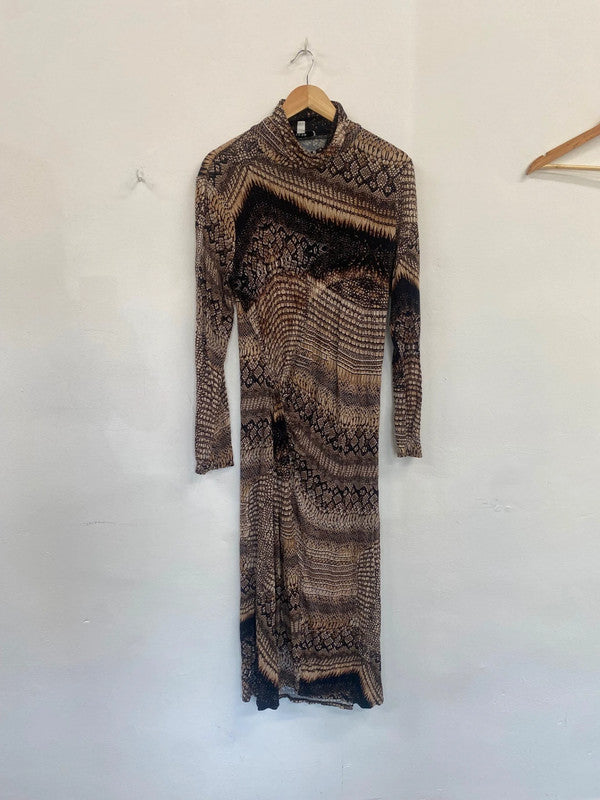 Fabulous Reiss Naomi Snakeskin Midaxi Dress UkL Brown & Black AS001