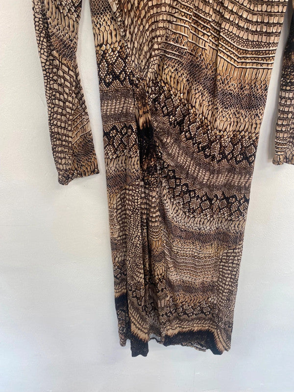 Fabulous Reiss Naomi Snakeskin Midaxi Dress UkL Brown & Black AS001