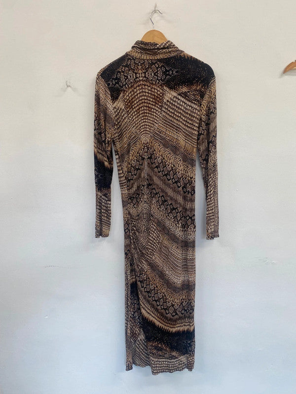 Fabulous Reiss Naomi Snakeskin Midaxi Dress UkL Brown & Black AS001
