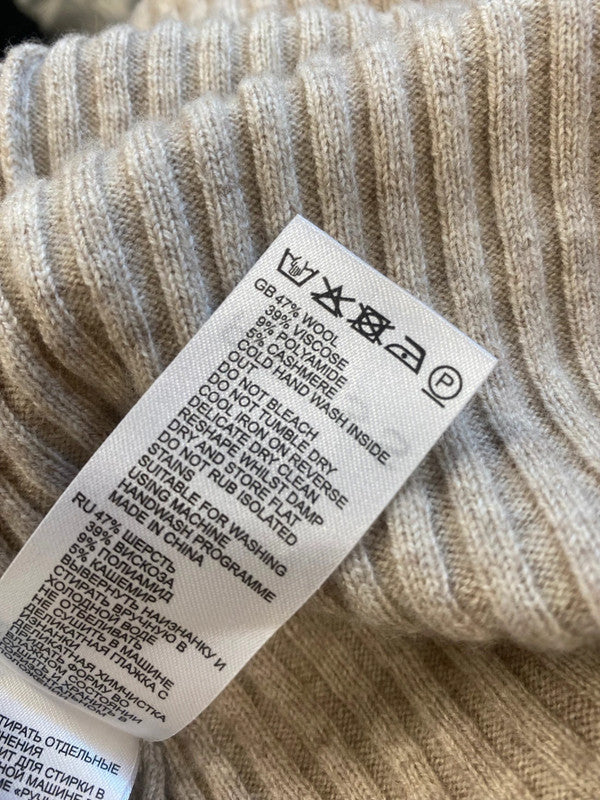 Fab Reiss cashmere blend ribbed Midaxi Dress UkL Beige Classic neutral AS001