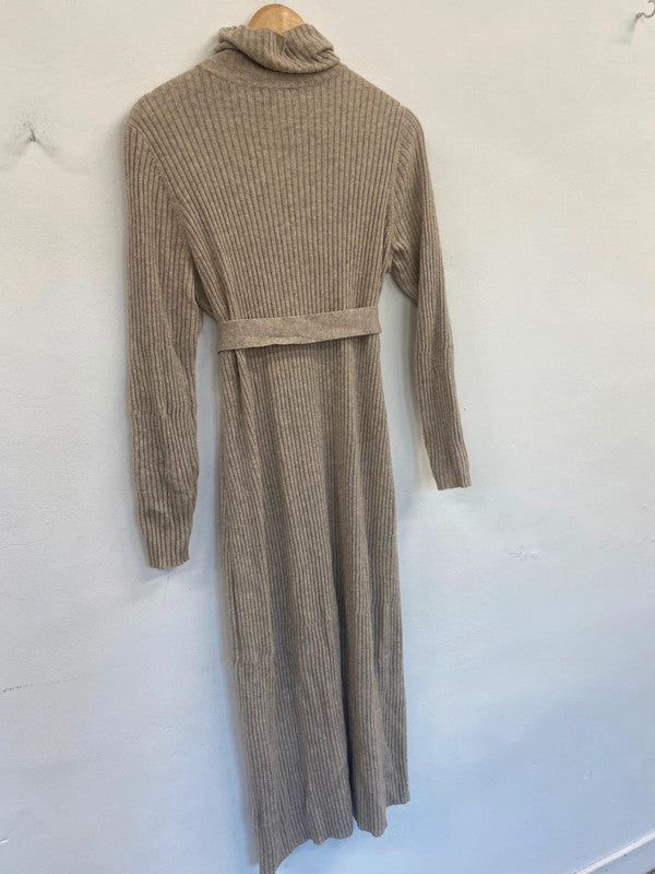 Fab Reiss cashmere blend ribbed Midaxi Dress UkL Beige Classic neutral AS001