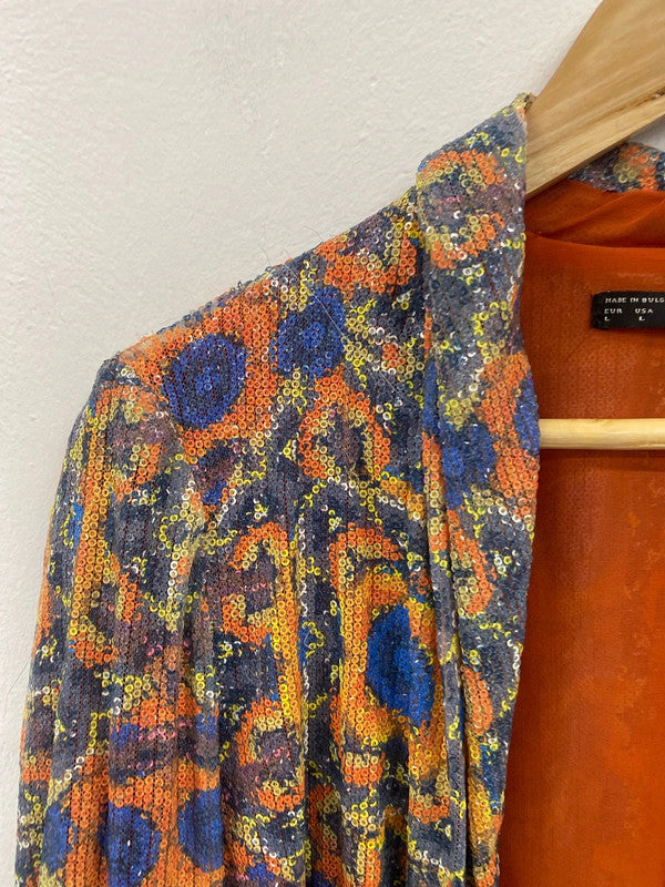 Fabulous Burnt Orange sequin peacock jacket UkL GM143