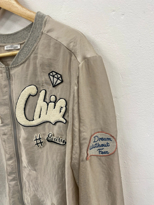 Fabulous Zara grey & Champagne loose bomber jacket UkM GM143