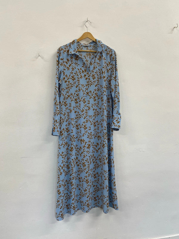 Fabulous Only Blue botanical dress Uk12 maxi GM143