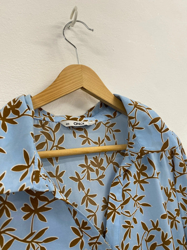 Fabulous Only Blue botanical dress Uk12 maxi GM143