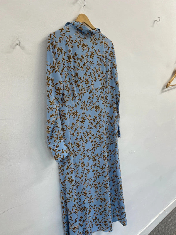 Fabulous Only Blue botanical dress Uk12 maxi GM143
