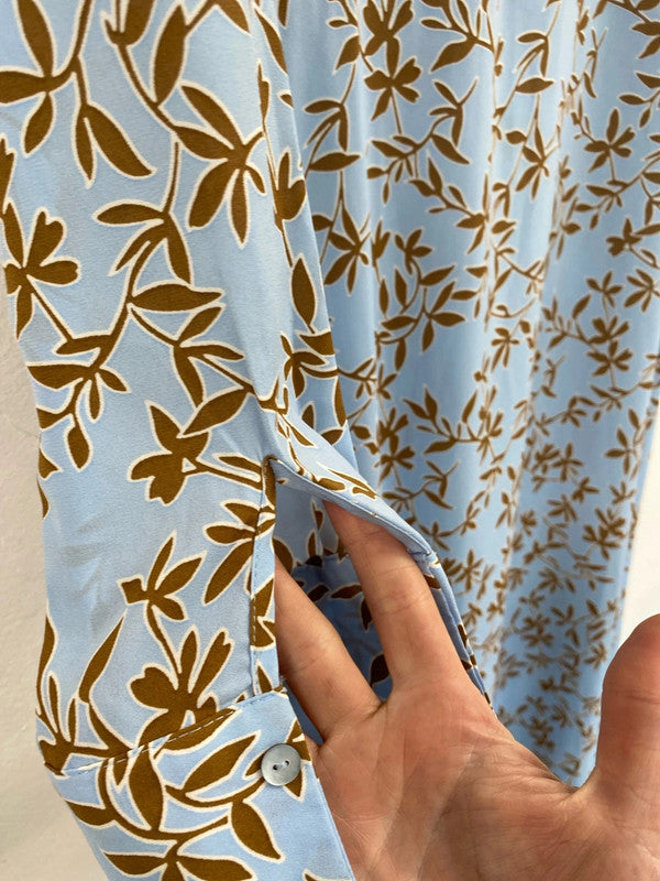 Fabulous Only Blue botanical dress Uk12 maxi GM143