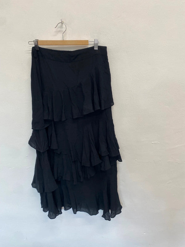 Fabulous Rae feather tiered Skirt UK 12 Black GM143