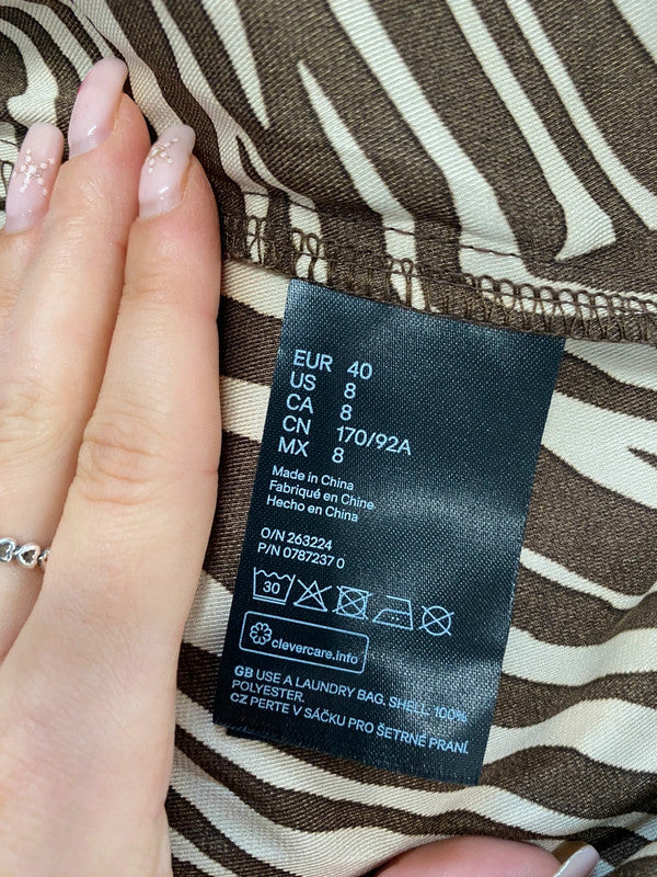 Gorgeous h&m brown zebra belted shirt dress UK 12 GM143