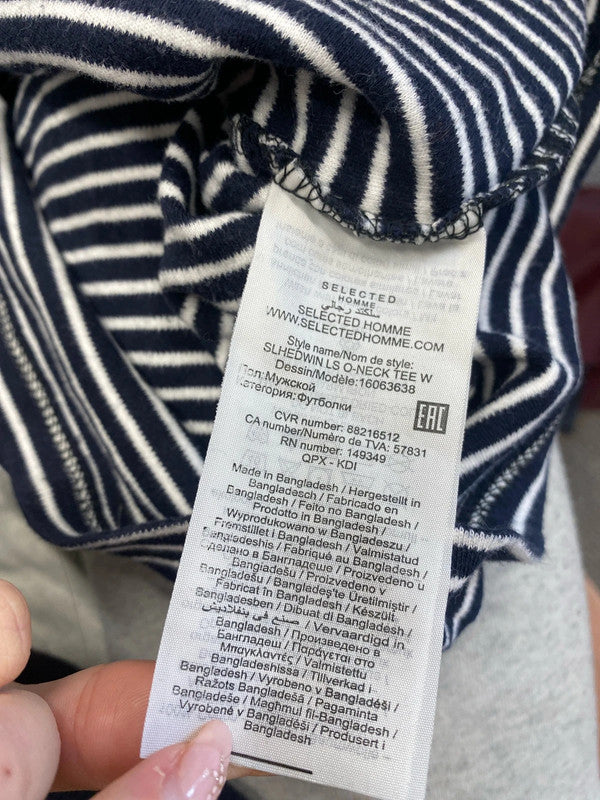 Gorgeous selected homme navy striped long sleeve top UK L GM143
