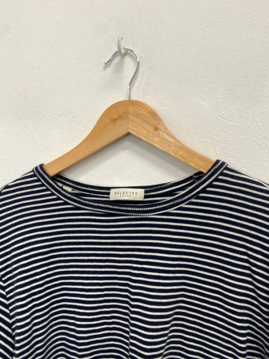 Gorgeous selected homme navy striped long sleeve top UK L GM143