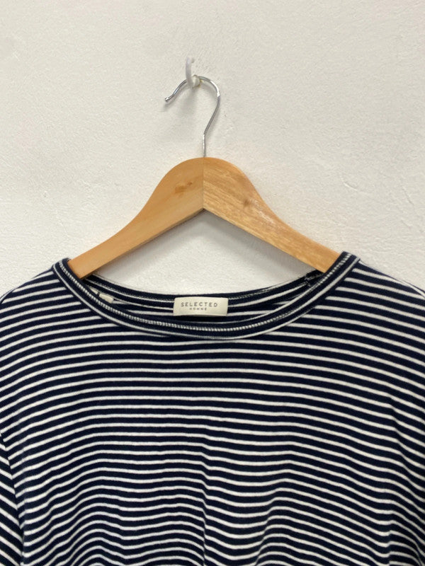 Gorgeous selected homme navy striped long sleeve top UK L GM143