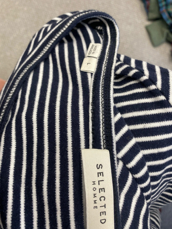 Gorgeous selected homme navy striped long sleeve top UK L GM143