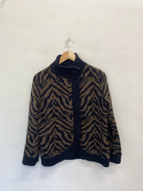 Gorgeous Marks & Spencer brown black zebra knit cardigan UK 14 AT002