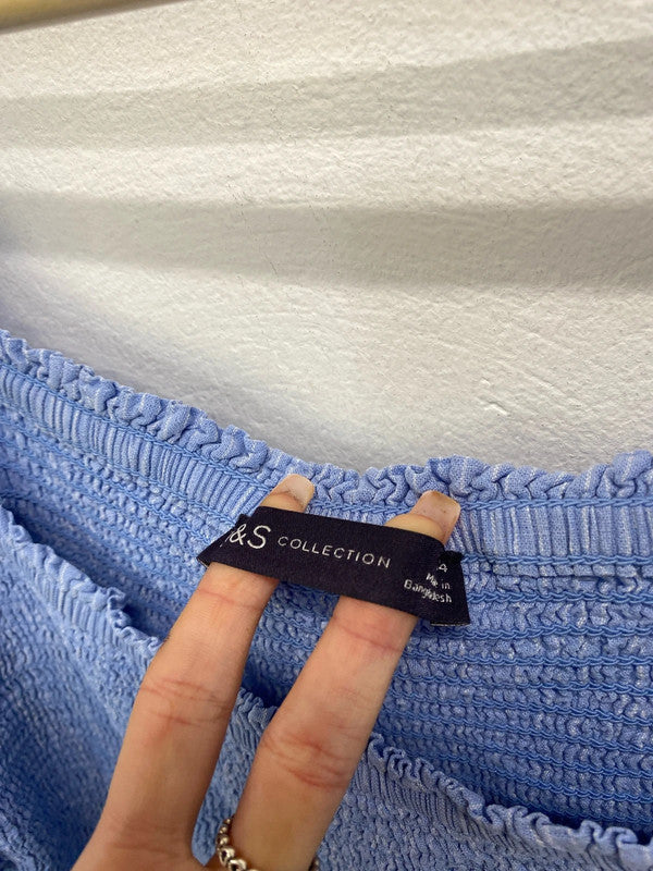 Fabulous Marks & Spencer blue striped linen midi dress UK 14 AT002