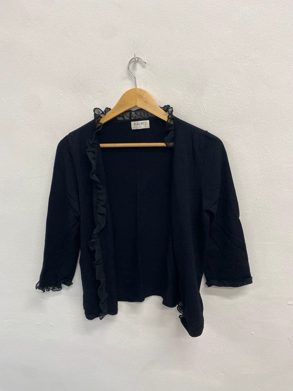 Gorgeous kaliko black frill hem bolero cardigan UK 14 AT002