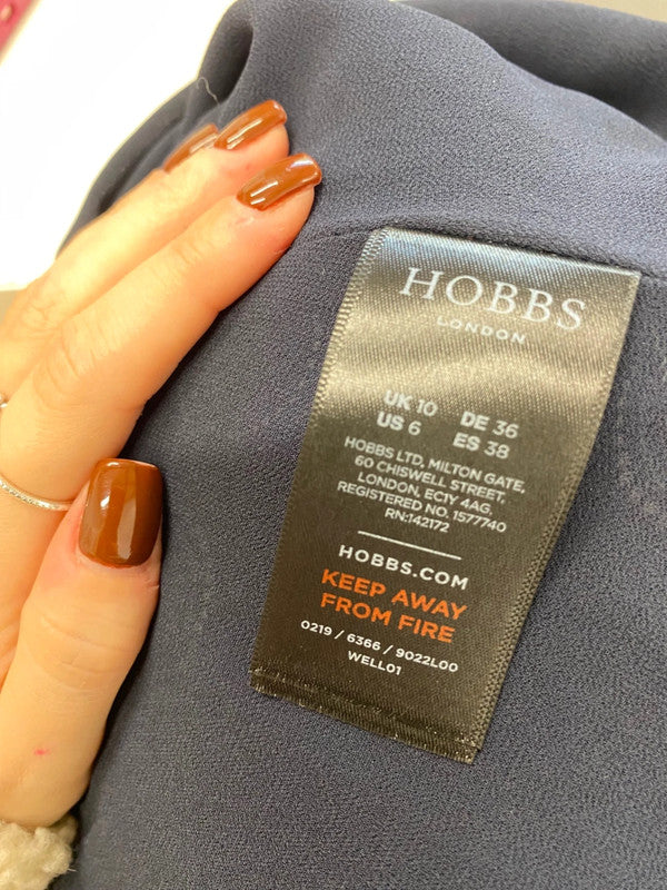 Fabulous Hobbs Blouse UK 10 Navy Blue Clarice spotted JF463