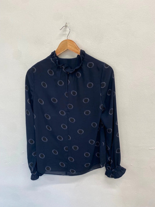 Fabulous Hobbs Blouse UK 10 Navy Blue Clarice spotted JF463