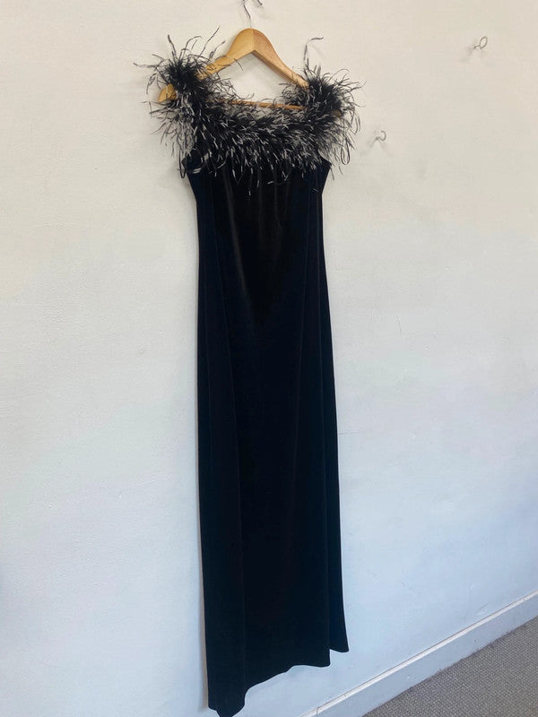 Fab Gina Bacconi Velvet Evening Maxi Dress Uk14 Black elegant silhouette JF463