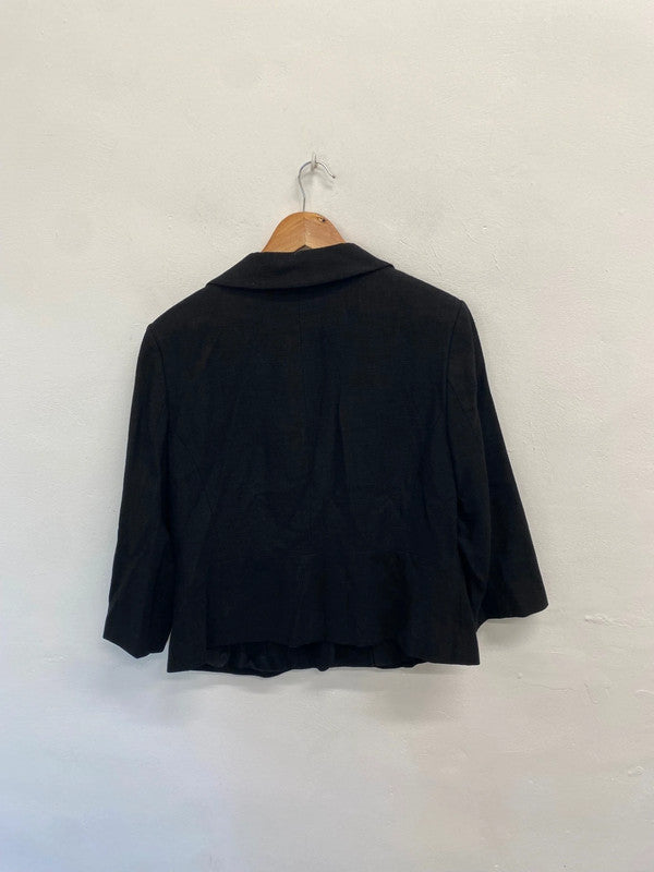 Fabulous Laura Ashley Blazer UK 16 Black crop linen AS466
