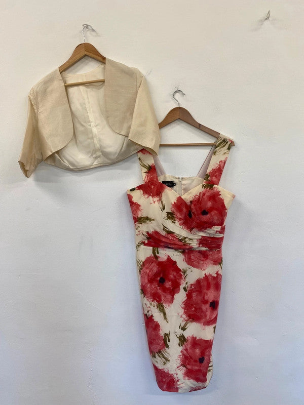 Fabulous Inspirato floral MOB Dress Uk14 Cream and Red AS466