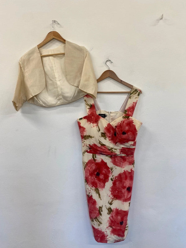 Fabulous Inspirato floral MOB Dress Uk14 Cream and Red AS466