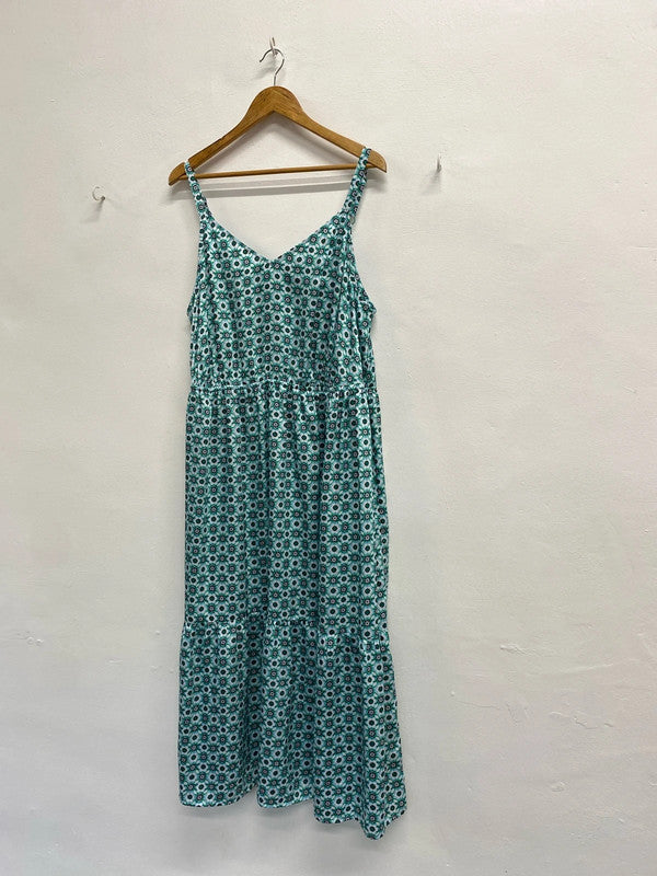 Gorgeous Marks & Spencer green blue floral midi dress boho UK 22 CC001