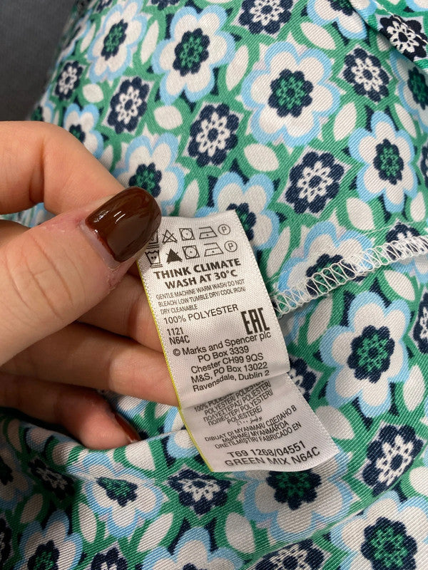Gorgeous Marks & Spencer green blue floral midi dress boho UK 22 CC001
