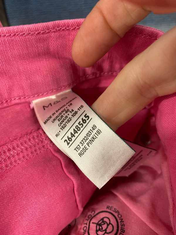Fabulous M&S Pink Magic high waisted pink shorts denim Uk18 EP468