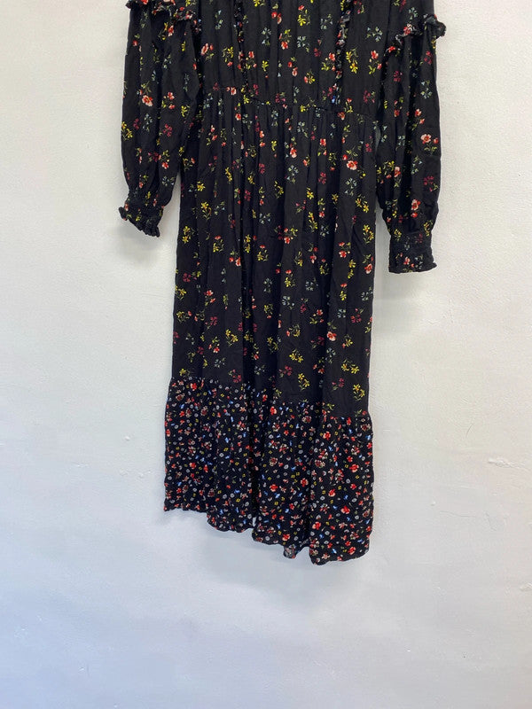 Gorgeous Marks & Spencer black floral midaxi smock dress UK 16 EP468