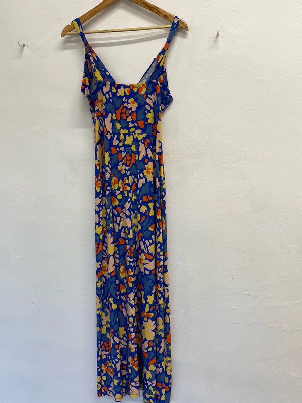 Fabulous market & spruce blue orange floral maxi dress UK L petite EP468